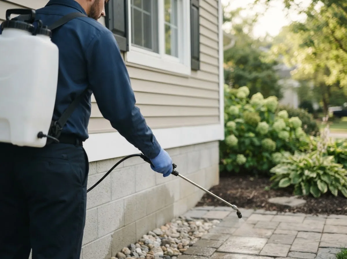 Pest control technician inspecting a home in Macatawa, MI